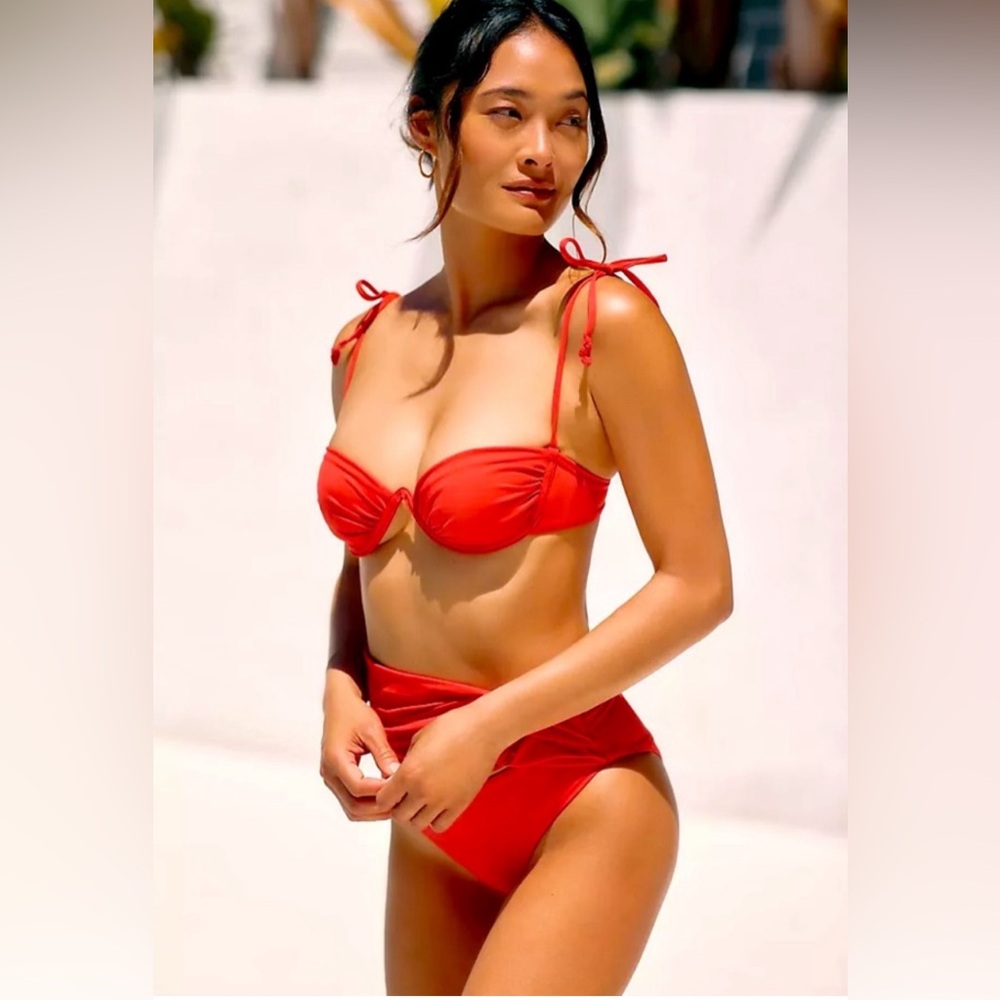 Agua Bendita Red Tie-Shoulder Bikini Set